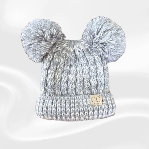 Adorable Gray Knit Beanie for Kids with Double Pom Pom - Warm & Stylish - Picture 1 of 4